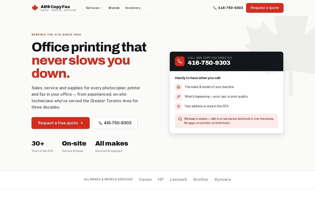 ABS Copy Fax website on desktop